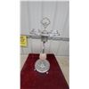 Image 1 : Vintage Chrome and Slag Glass Pedestal Smoking Stand with Four Ashtrays Art Deco