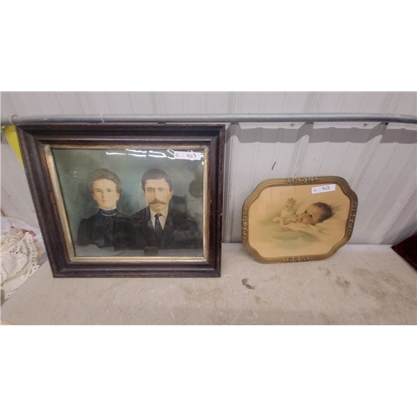 Bessie Pease Gutmann Baby Print in Ornate Gold Frame and Antique Portrait and More Biggest 21 x 25"