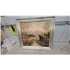 Image 1 : Oil on Canvas Landscape Painting with Birch Trees and Cabin, Signed, Dated 1957 27 x 25"