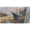 Image 4 : Oil on Canvas Landscape Painting with Birch Trees and Cabin, Signed, Dated 1957 27 x 25"