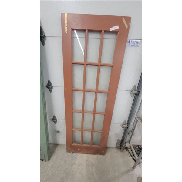 15-Lite French Door with Clear Glass Panes, Brown Painted Wood Frame 28 x 80"