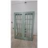 Image 1 : Pair of 15-Lite French Doors in Sage Green Paint Hinged Together 28 x 80" Each