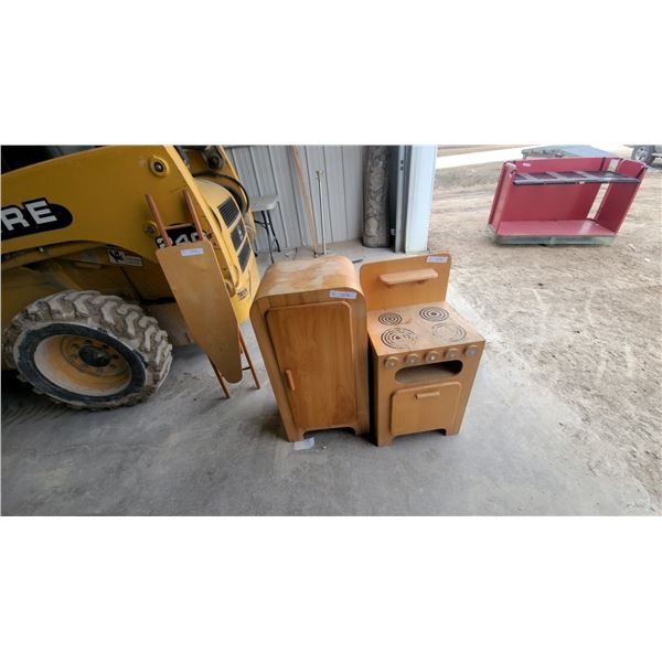 Wooden Children's Play Kitchen Set with Stove and Refrigerator and Iron Board Fridge Size 32 x 16 x
