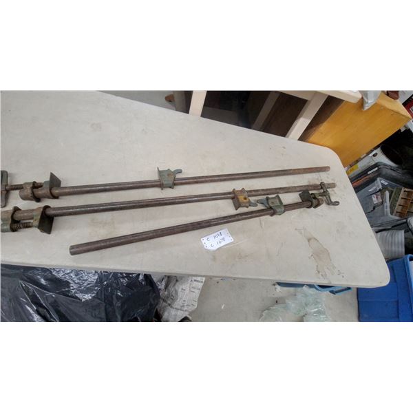 Three Vintage Pipe Clamps, Approximately 36" Length