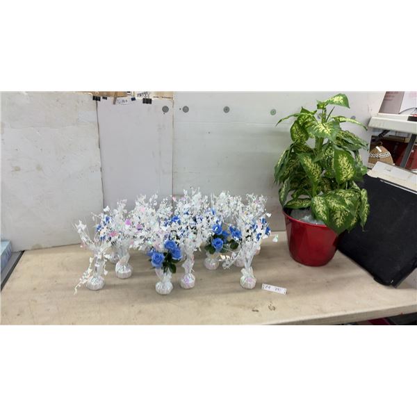 WeddingTable Centre Pieces, Artificial Blue Rose Arrangements with Iridescent Accents and Faux