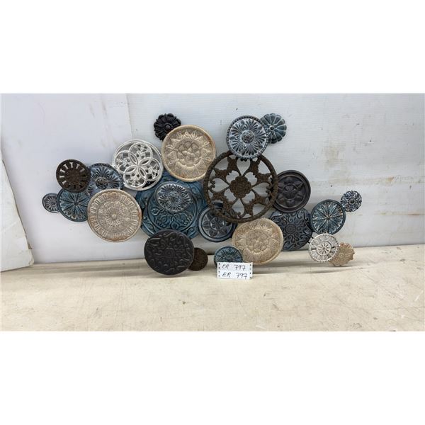 Metal Wall Art Sculpture with Decorative Medallions in Multi-Color Finish 20 x 37
