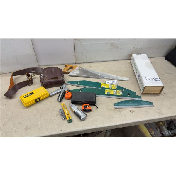 DuraPouch Leather Tool Belt, Stanley Utility Knives, Delta 13" Thick Planer Blade, Richard
