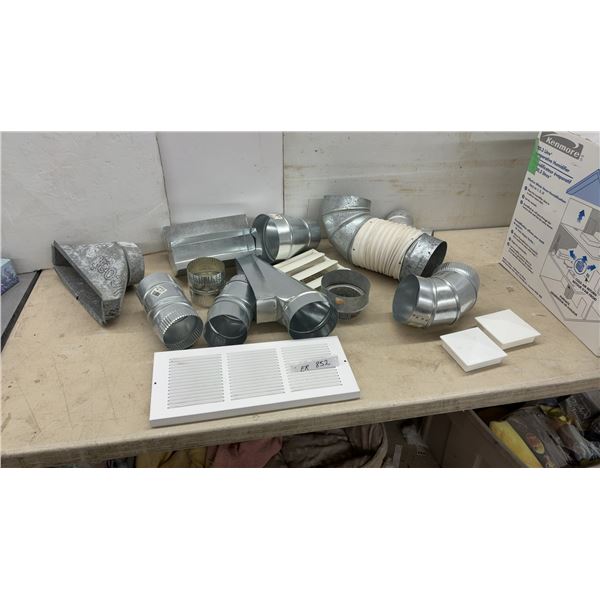 Assorted Galvanized HVAC Ductwork Fittings, Elbows, Reducers, Vent Cover, and More