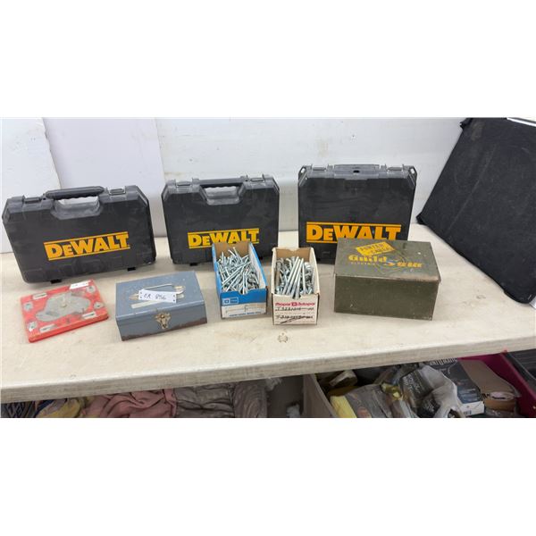 3 Empty DeWalt Tool Cases, Craftsman Router Bit Set, Carriage Bolts, Lag Bolts, and More