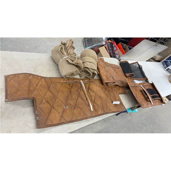 Quilted Leather Fender Covers,Winter Fronts, Mesh Tool Roll Organizers, and Burlap Sacks