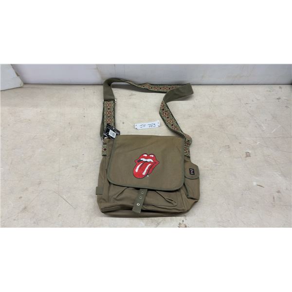 Rolling Stones Official Merchandise Olive Canvas Messenger Bag with Tongue Logo, New with Tags