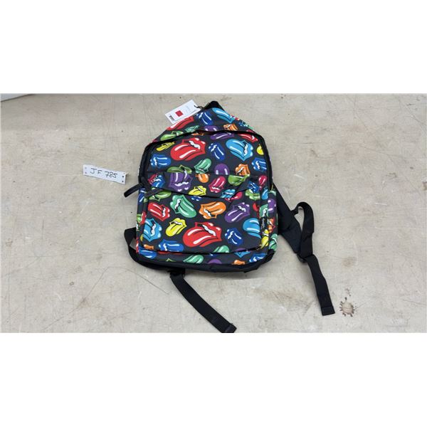 The Rolling Stones Multicolor Tongue Logo Print Backpack, New with Tags