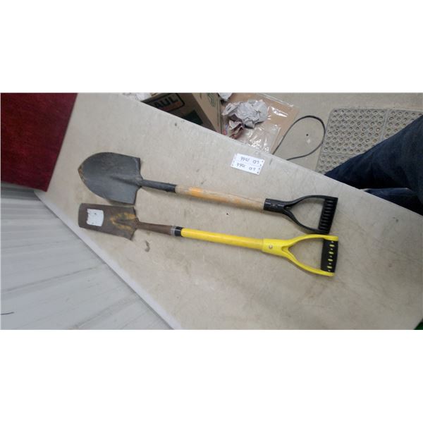 Two D-Handle Shovels, Spade and Round Point