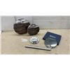 Image 1 : Pair of Metal Decorative Vases, Seagull Pewter Marble Trivet, and More