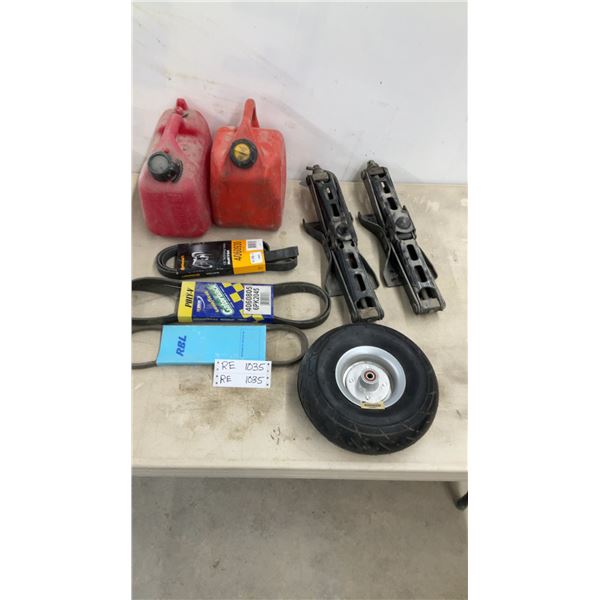 Gas Cans, Scissor Jacks, Goodyear and Continental Serpentine Belts, Pneumatic Wheel, and More