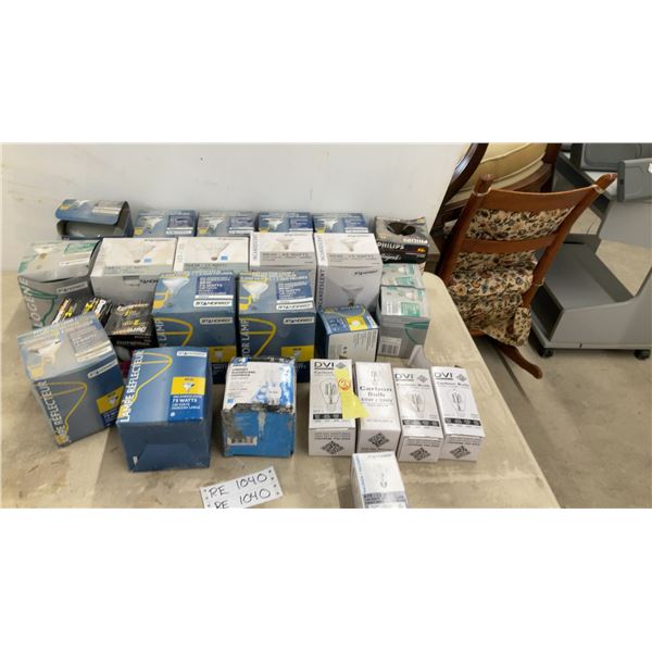 Assorted Light Bulbs Including Standard, Philips, DVI, and DuraMax, Various Wattages and More