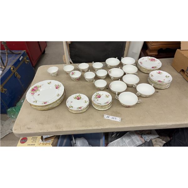 Adderley Fine Bone China England Pink Rose Pattern Dinnerware Set (55 Pieces)