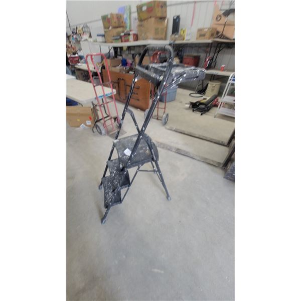 Black Metal Three-Step Folding Step Ladder with Handrail
