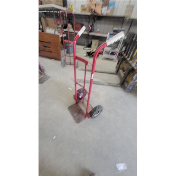 Red Steel Hand Truck with Rubber Wheels and White Handle Grips