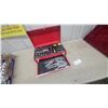 Image 1 : Red Metal Tool Box with Socket Set, Combination Wrenches, Hex Keys, and More