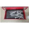 Image 2 : Red Metal Tool Box with Socket Set, Combination Wrenches, Hex Keys, and More