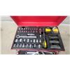 Image 3 : Red Metal Tool Box with Socket Set, Combination Wrenches, Hex Keys, and More