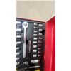 Image 6 : Red Metal Tool Box with Socket Set, Combination Wrenches, Hex Keys, and More