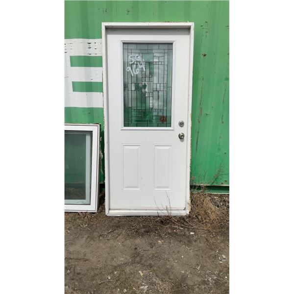 Exterior 2 Panel Steel Door w/Jam and Leaded Glass 36 x 79 x 1-3/4"