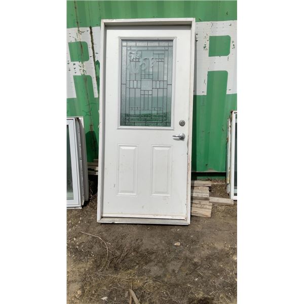 Exterior 2 Panel Steel Door w/Leaded Glass Window and Jam 36 x 79 x 1-3/4"