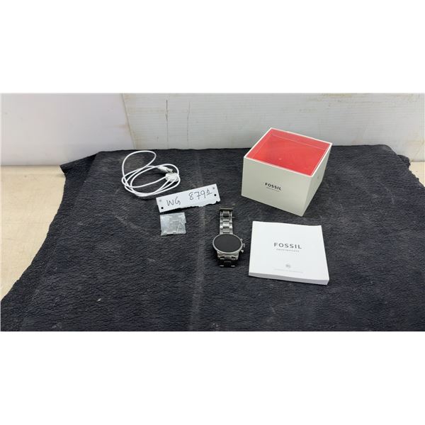 Fossil Smartwatch with Stainless Steel Band, Charging Cable, Extra Links, and Box