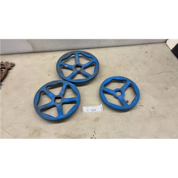 KITZ Blue Cast Iron Valve Handwheels, Assorted Sizes (225, 250, 280), Set of 3
