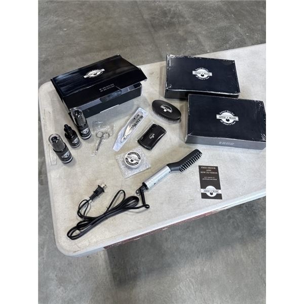3 BRAND NEW BEARD GROOMING KITS, INCLUDES WASH, BRUSH AND COMB, OIL, BALM ETC