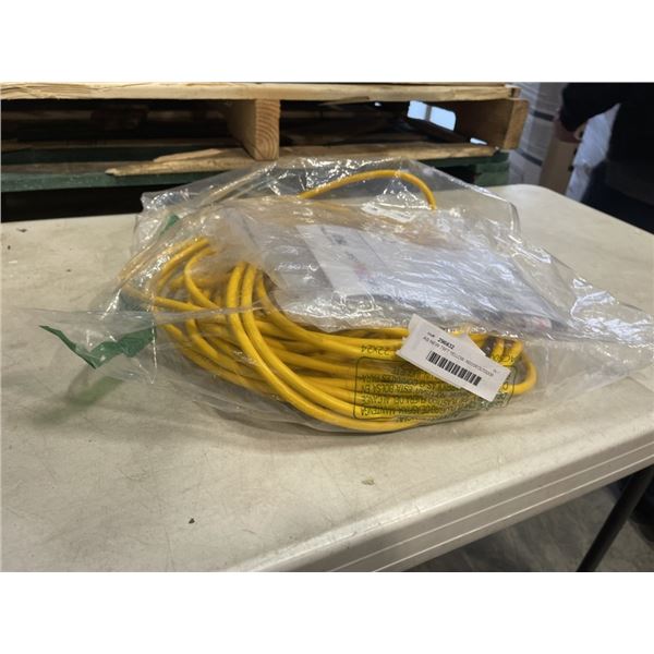 AS NEW 75FT YELLOW  INDOOR OUTDOOR HEAVY DUTY LIGHTED 3 WIRE GROUNDED EXTENSION CORD 16AWG