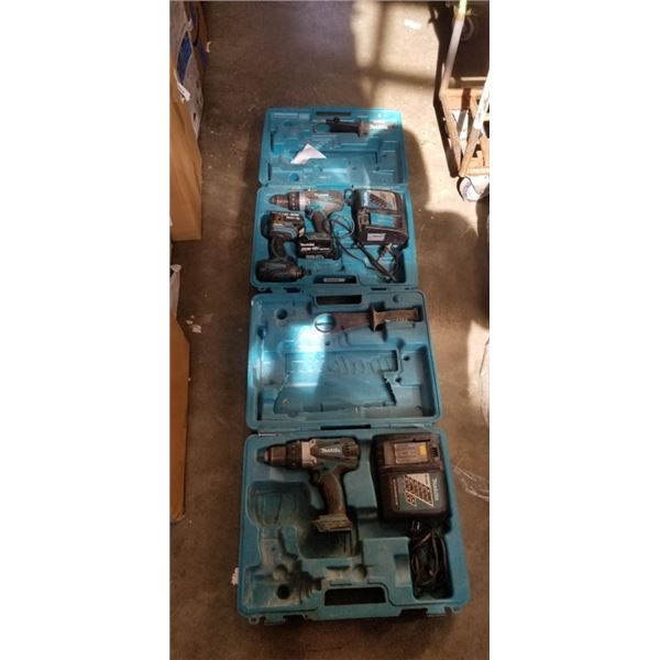 MAKITA  18V CORDLESS HAMMER DRILL, 2 DRILLS AND 2 CHARGERS IN 2 CASES, ONE 4AH BATTERY AND 3AH