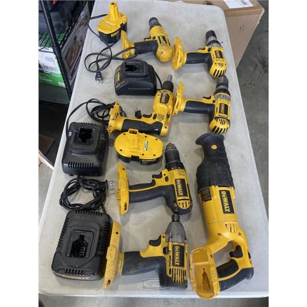LARGE LOT OF DEWALT POWER TOOLS W/ BATTEREIES AND CHARGERS