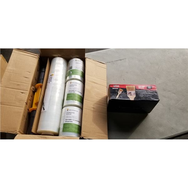 2 NEW ROLL SOF 15 INCH STRETCH WRAP AND NEW PAINT BRUSH SET