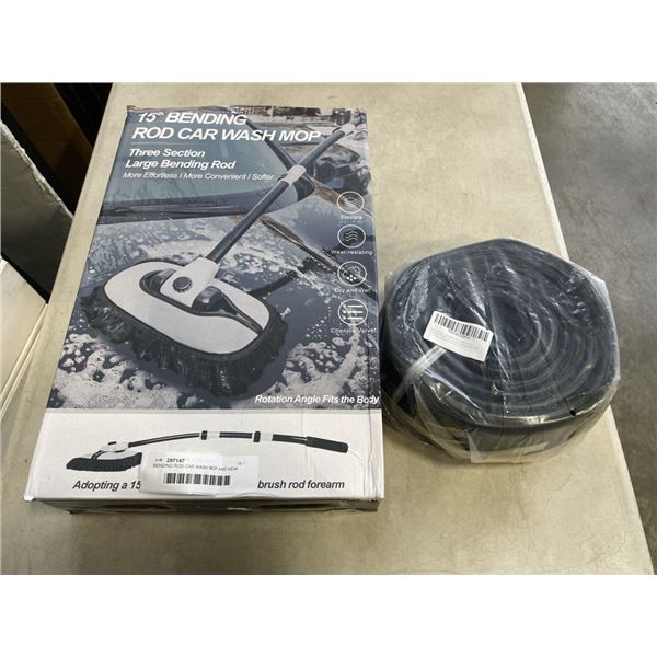 BENDING ROD CAR WASH MOP AND NEW 10FT ROLL OF GARAGE DOOR SEAL