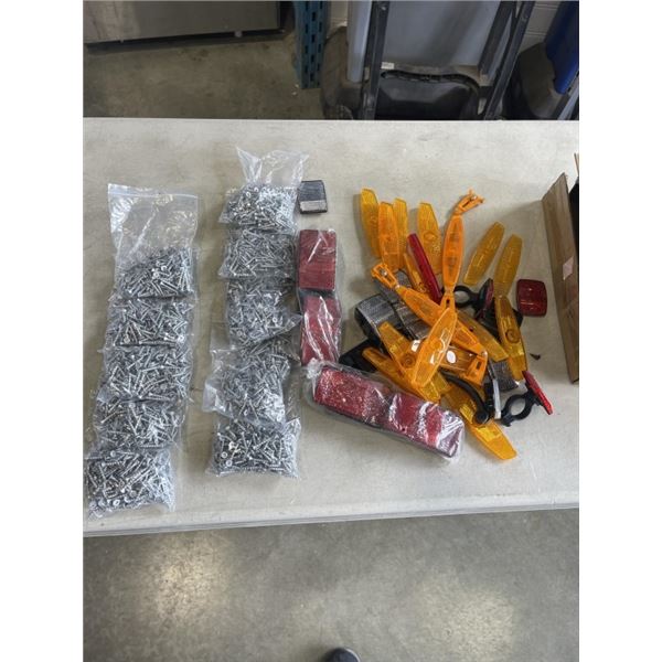 CASE OF NEW 1 INCH STAINLESS SCREWS AND NEW BIKE REFLECTORS