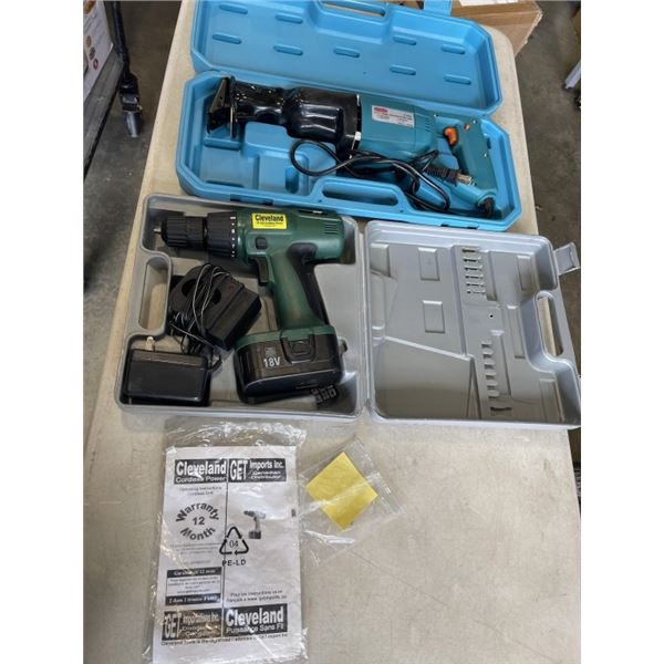 CASED RECIPROCATING SAW AND CLEVELAND 18V CORDLESS DRILL