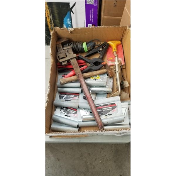 6 INCH ADHESIVE TROWELS, QUICK GRIPS ETC, AND  24 INCH PIPE WRENCH