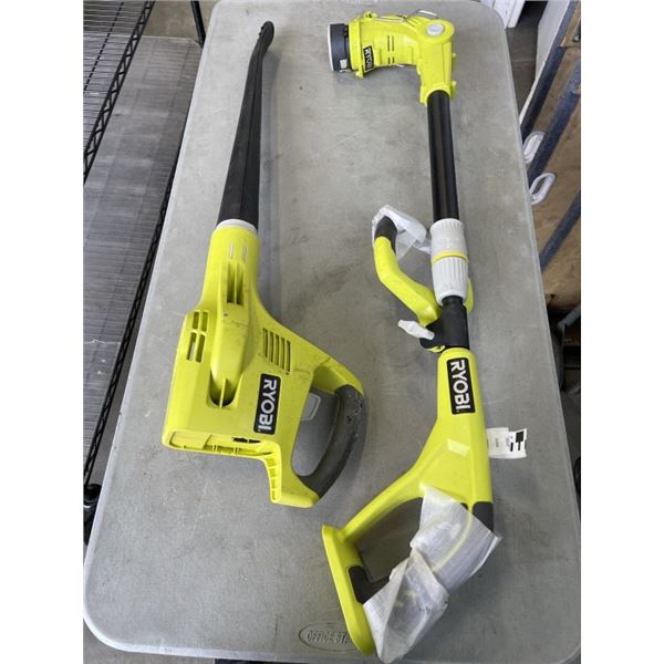 RYOBI LITHIUM 18V CORDLESS WEED TRIMMER AND BLOWER, NO BATTERIES, BOTH WORKING