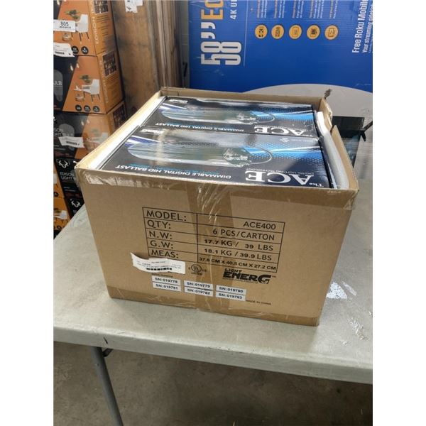 NEW CASE OF 6 400 WATT DIMMABLE DIGITAL HID BALLAST MODEL ACE400