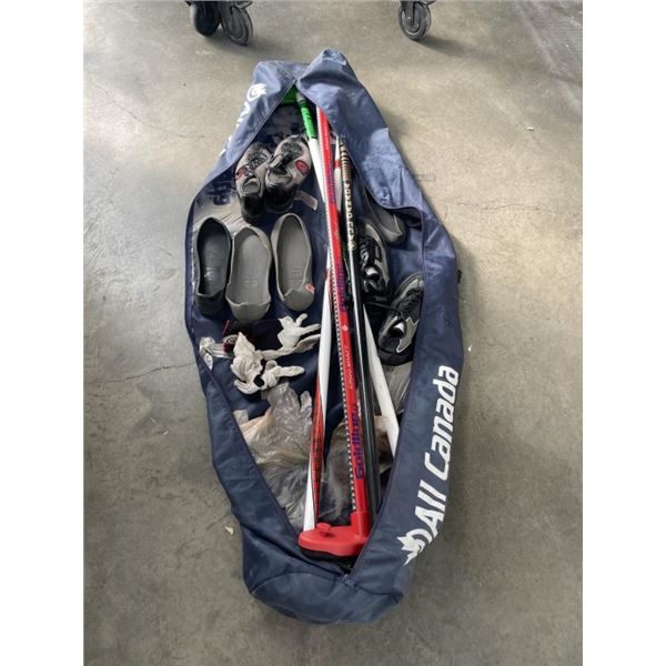 CURLING BROOMS, SHOES, ETC
