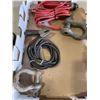 Image 7 : 2 TRAYS OF TOOLS, JUMPER CABLES, COMMERCIAL HOOKS, ETC