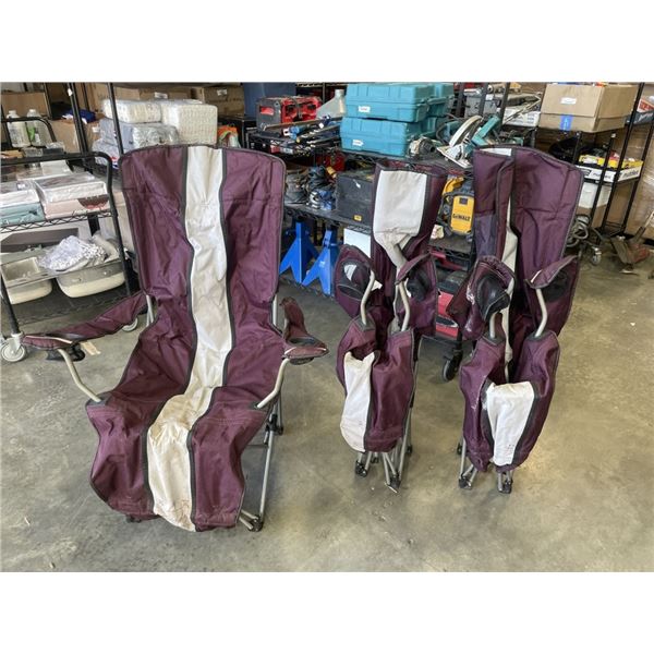 3 FOLDING CAMP CHAIRS WITH LEG RESTS