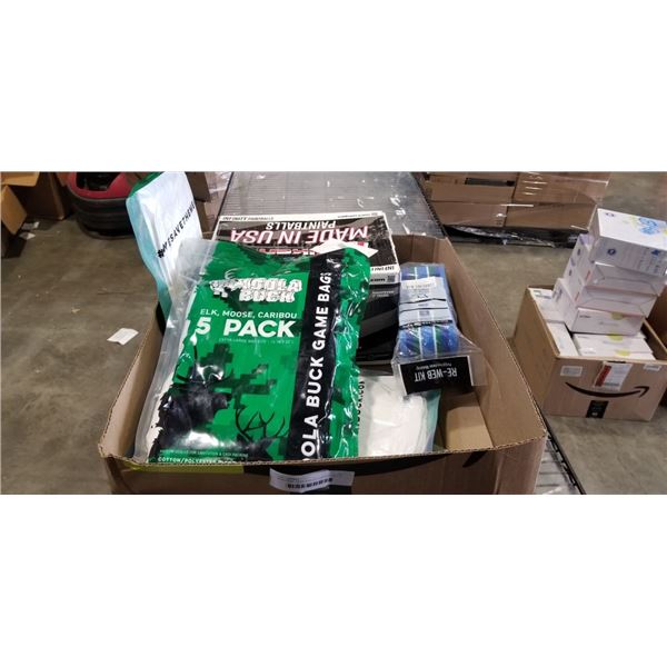 NEW GAME BAGS, BOX OF PAINTBALLS ETC