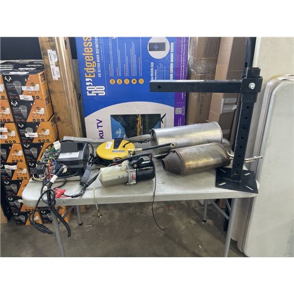 MUFFLER, BLACK METAL ADJUSTABLE HEIGHT HITCH HOLDER, ELECTRONICS ETC