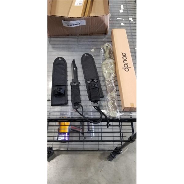2 NEW THROWING KNIVES AND 2 NEW CAMO KNIFE WITH SHEATHS
