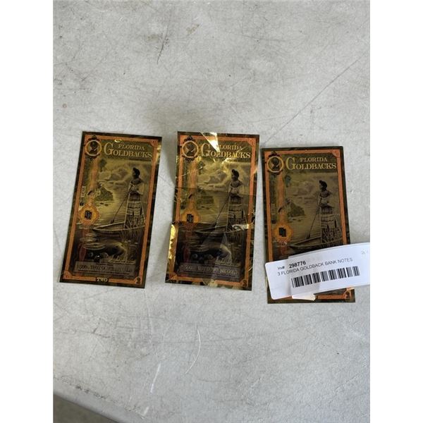 3 FLORIDA GOLDBACK BANK NOTES