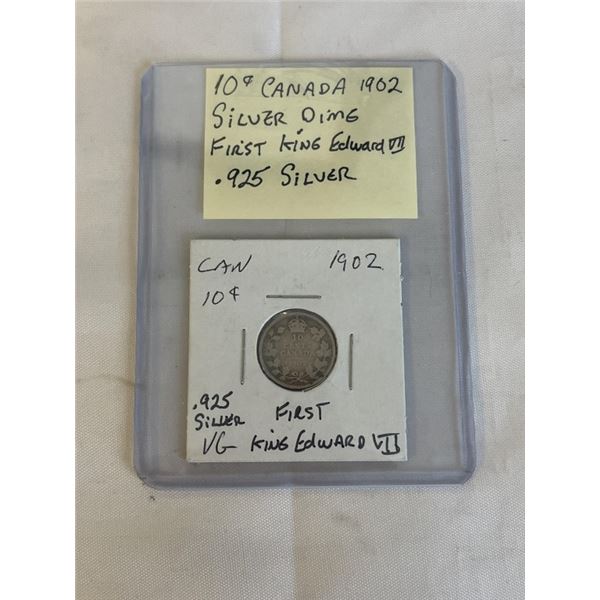 1902 CANADIAN SILVER DIMES FIRST KING EDWARD VII .925 SILVER
